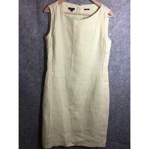 Talbots Dress 14 Lime Green 100% Irish Linen Sleeveless Sheath Business Casual